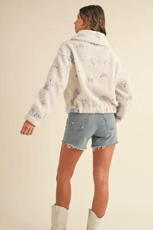 MABLE Floral Embroidered Fleece Teddy Jacket