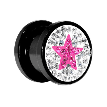 00G Pink Star Ferido Crystal Acrylic Screw Fit Tunnel
