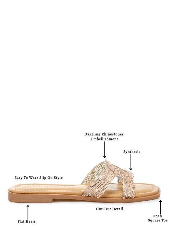 Minople Rhinestones Embellished Flat Sandals