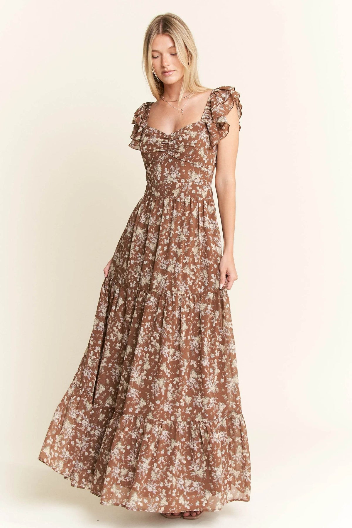 Jade By Jane Ruffle Sleeve Tiered Maxi Dress