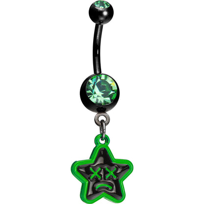Green Gem Unhappy Face Star Belly Ring