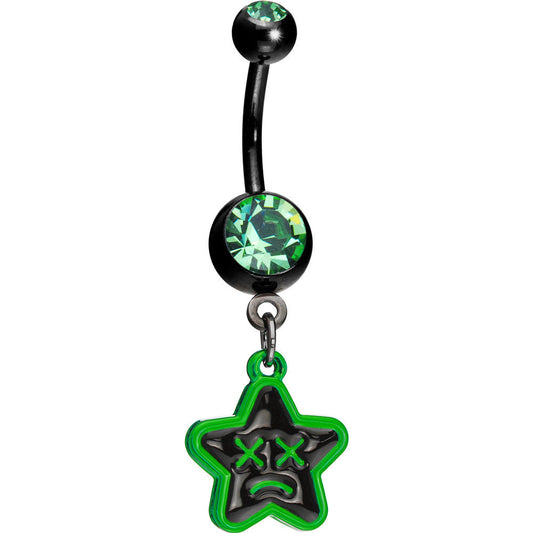 Green Gem Unhappy Face Star Belly Ring