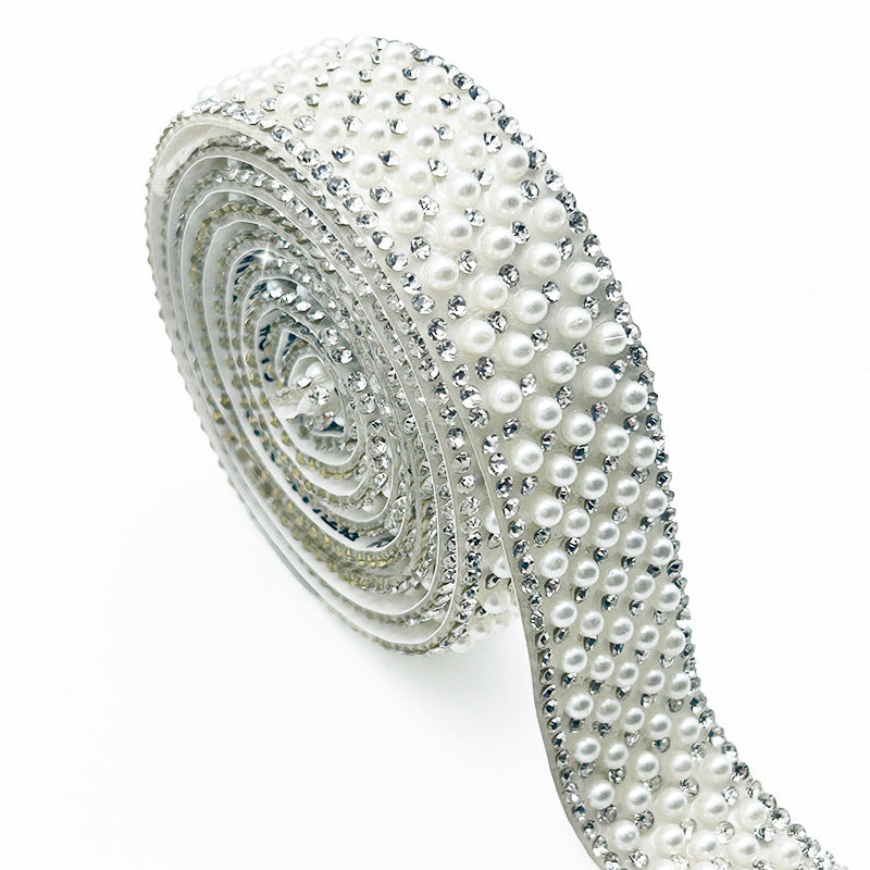 Pearl self-adhesive lace strip-white-1cm wide-1 roll