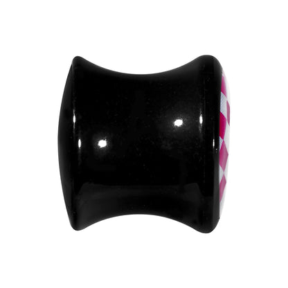 1/2 Black Acrylic Pink and White Checkerboard Saddle Plug