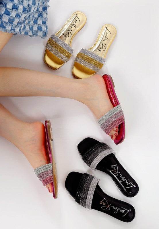 Chrisy Rhinestone Strap Slip On Flats