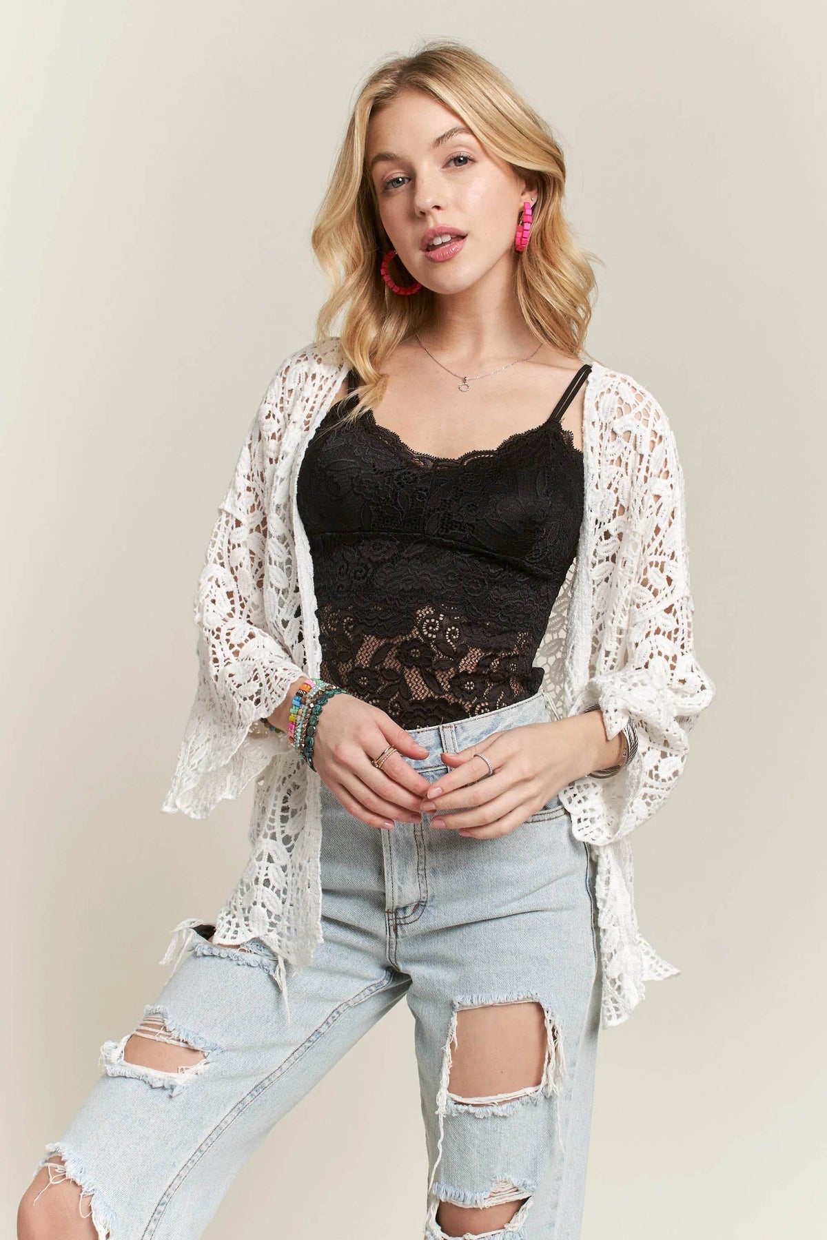 ADORA Leaf Pattern Crochet Cardigan