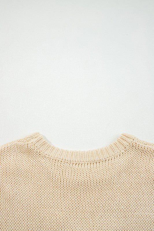 Solid Bow Applique Cap Sleeve Sweater