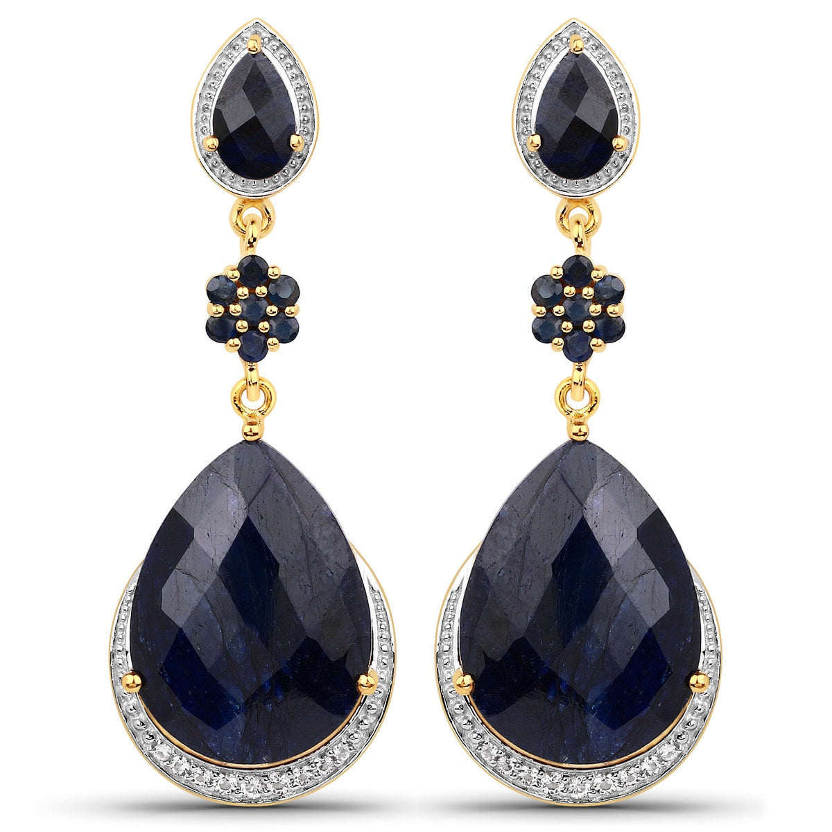30.04 Carat Dyed Sapphire, Blue Sapphire and White Topaz .925 Sterling Silver Earrings