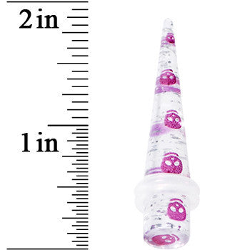 0G Clear Acrylic Glitter Purple Skull Confetti Taper