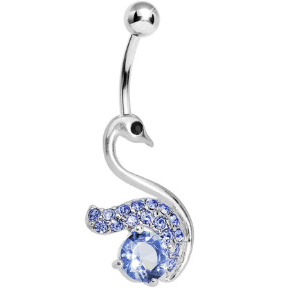 Blue Gem Graceful Paved Swan Belly Ring