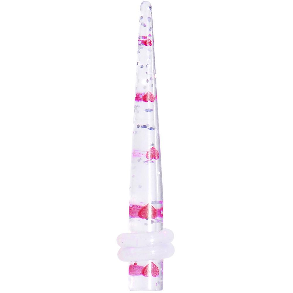 Clear Acrylic Glitter Pink Heart Confetti Taper 8G to 16mm