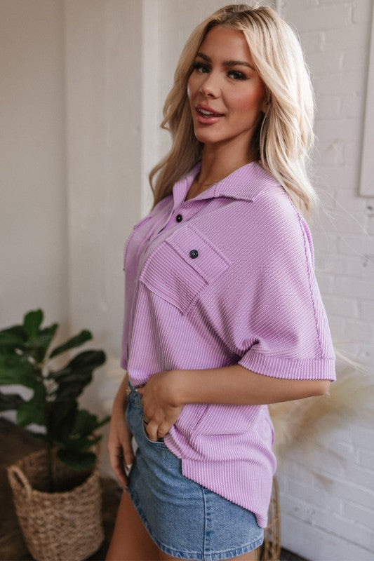 Kyla Flap Pocket Collared Buttoned Short Sleeve Bl