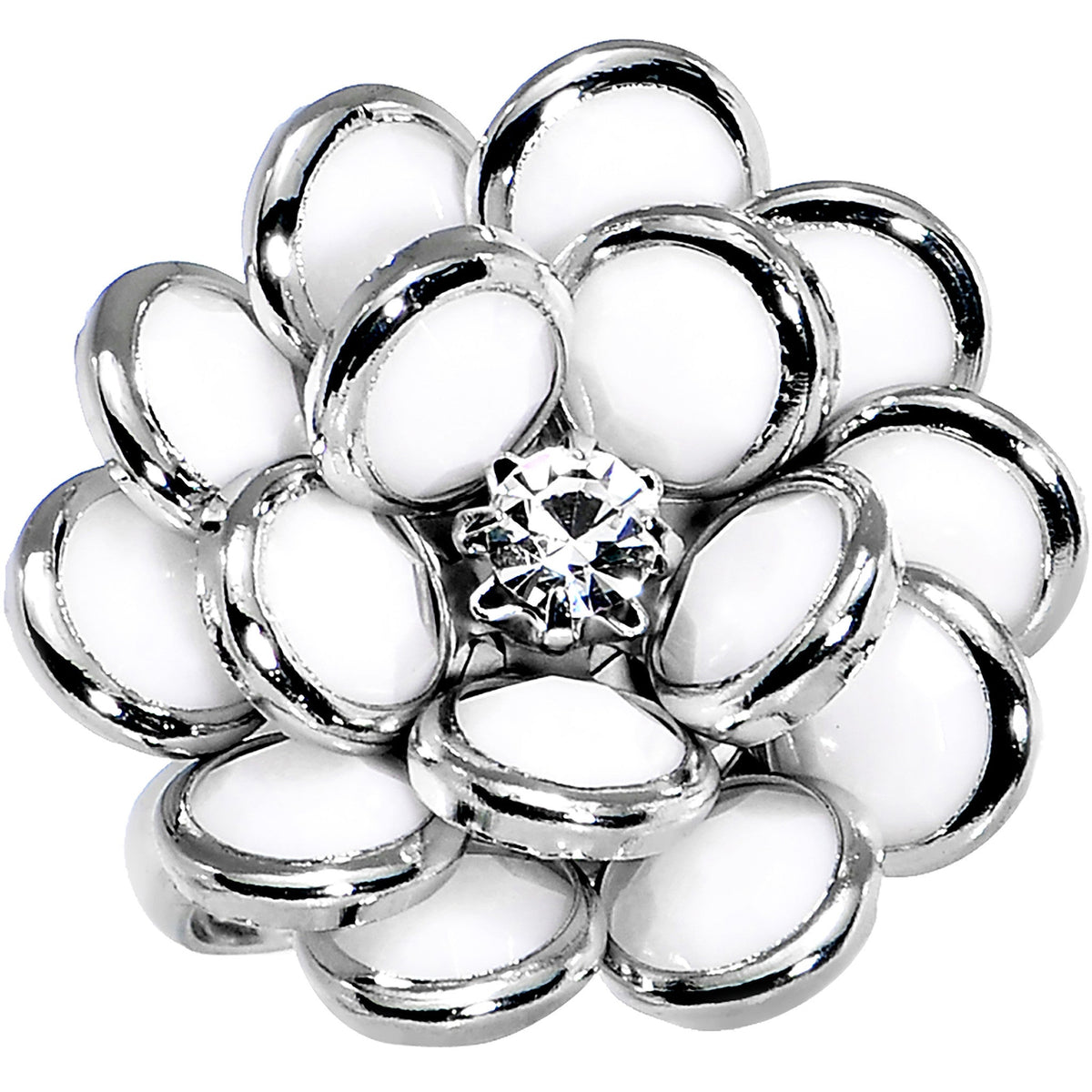 White Enamel Blooming Flower Adjustable Ring