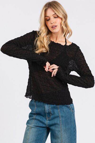 Mittoshop Lettuce Hem Boat Neck Long Sleeve Blouse