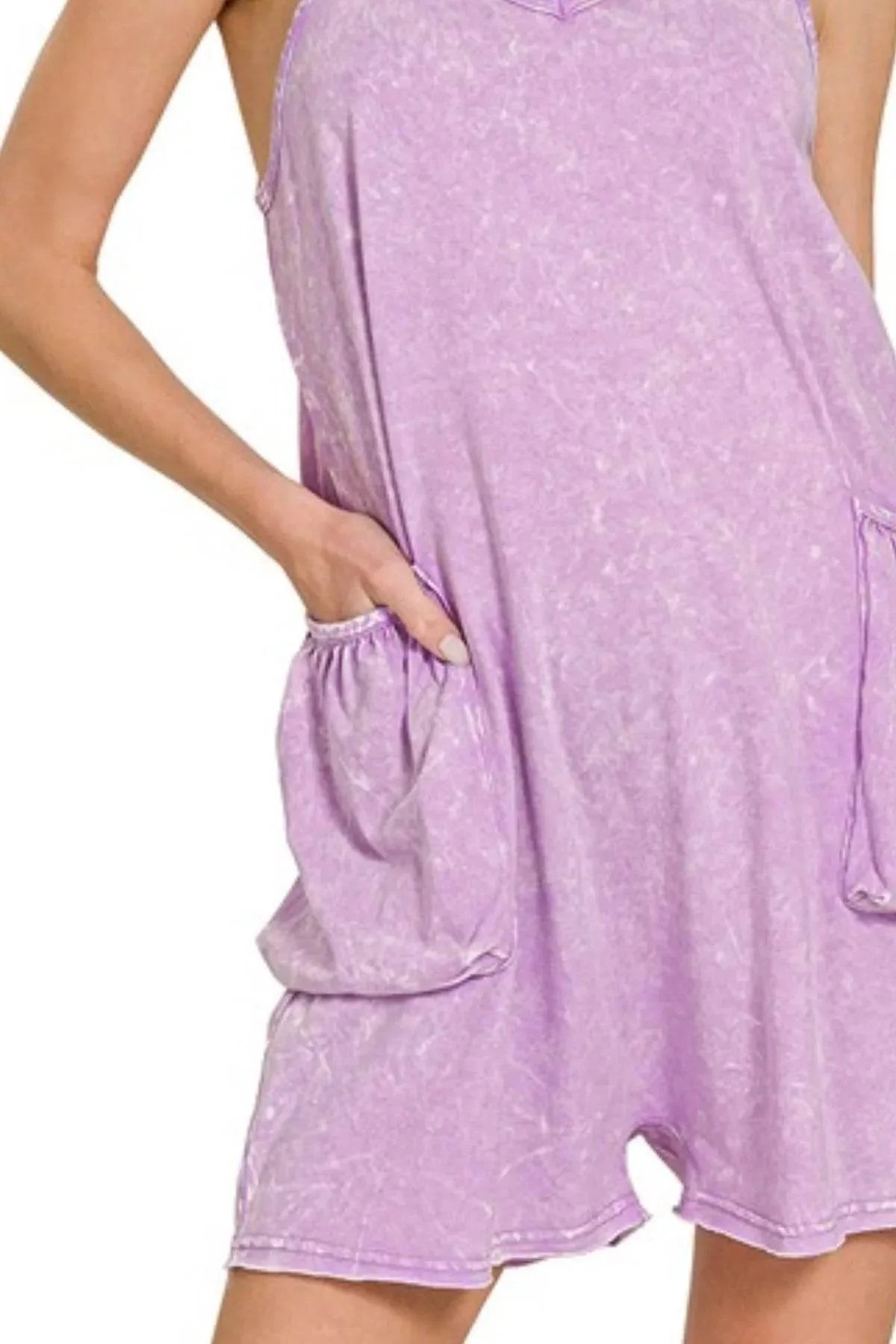 Zenana Acid Crinkle Washed Spaghetti Strap Romper