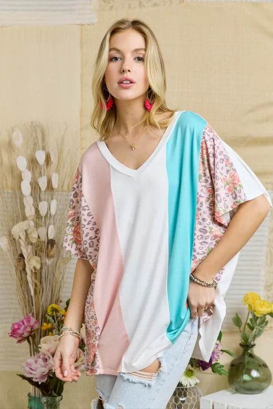 ADORA  Colorblock Casual Knit Tunic Top