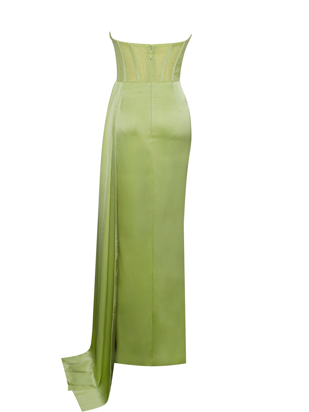 Prisa Lime High Slit Satin Corset Gown