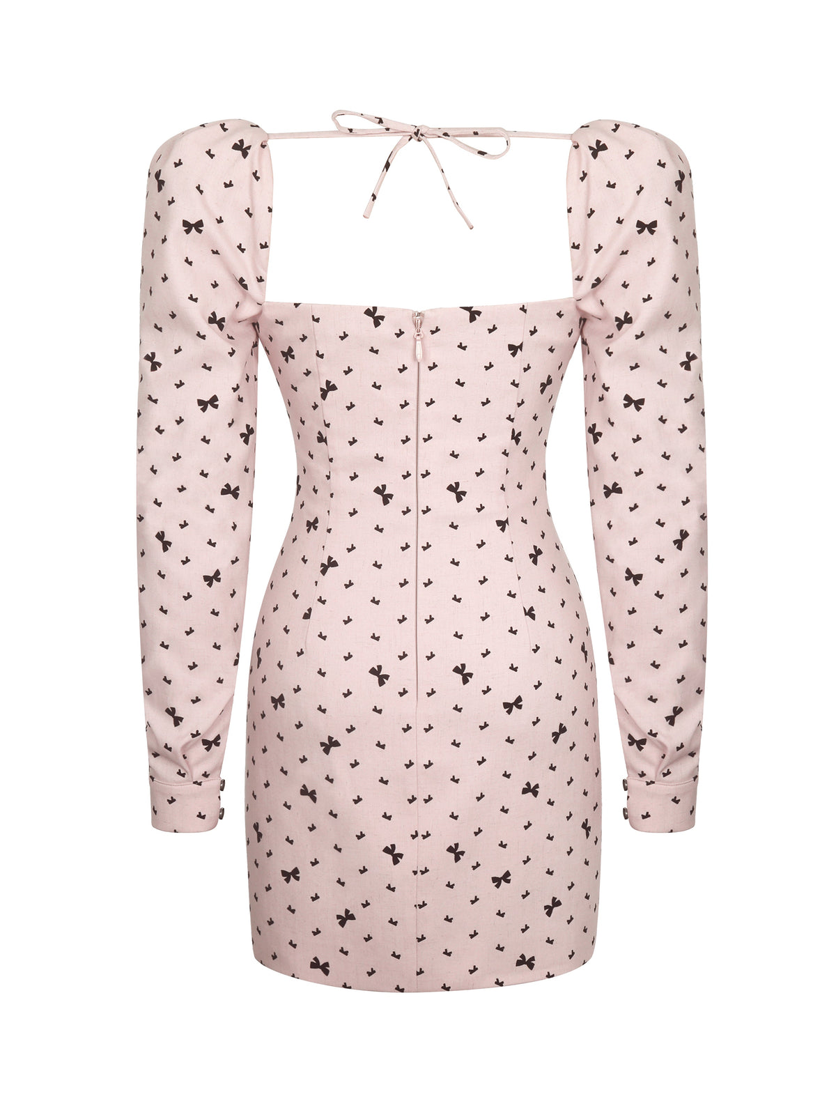 Perla Baby Pink Ruched Bust Velvet-Embossed Bow Mini Dress