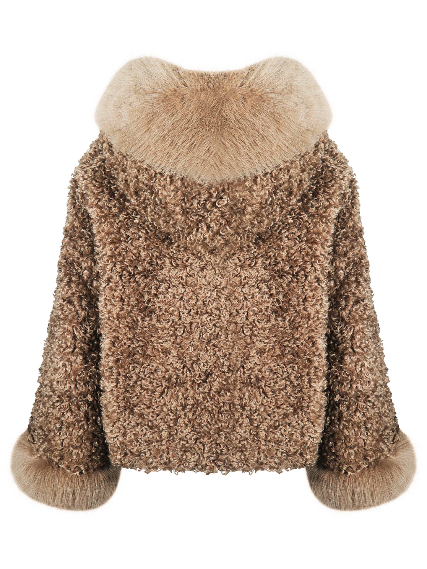 Jumbo Kali Camel Vegan Shearling Fur Trimmed Coat