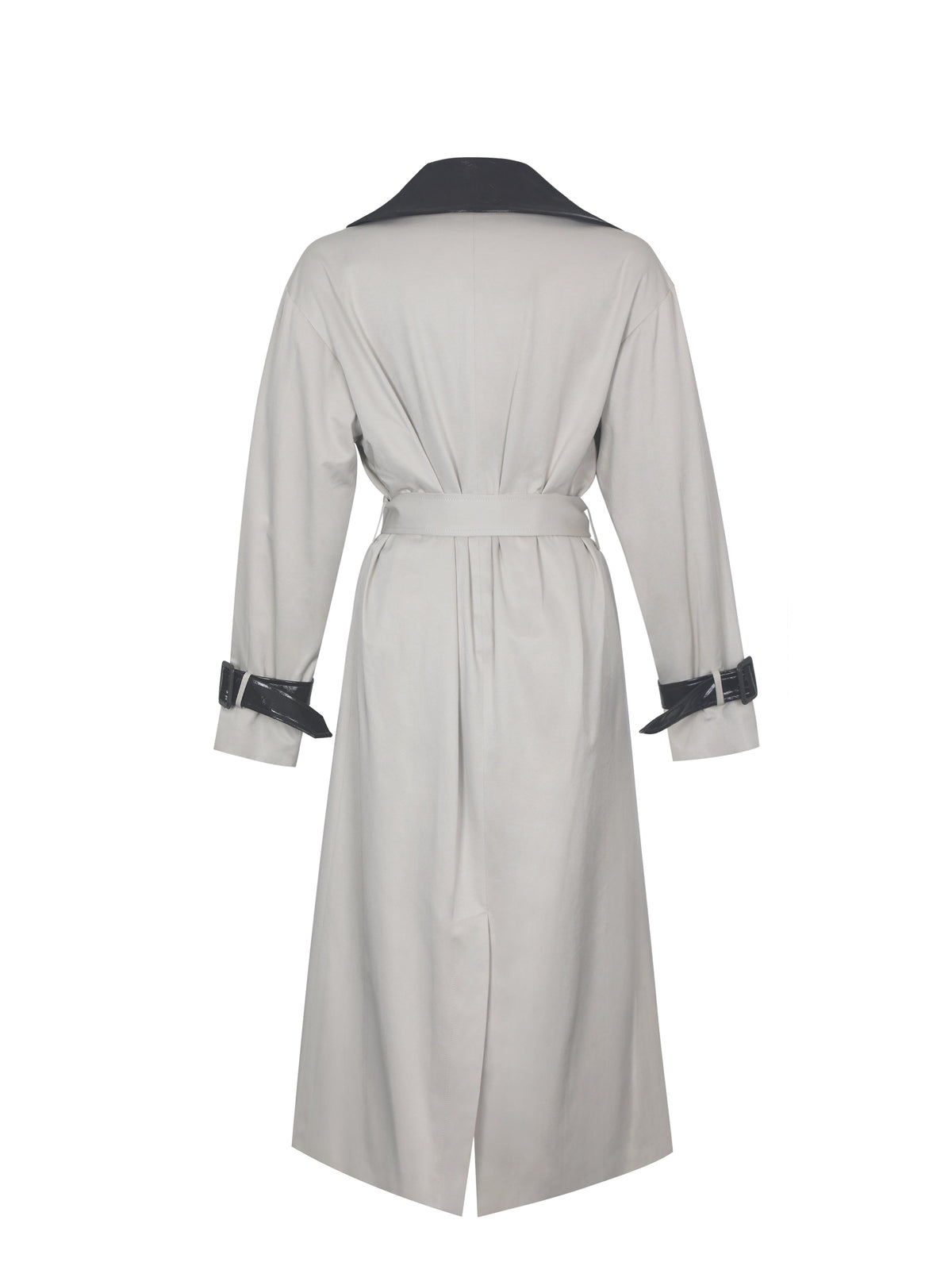 Umber Oyster Double-Breasted Faux Leather Lapel Trench Coat