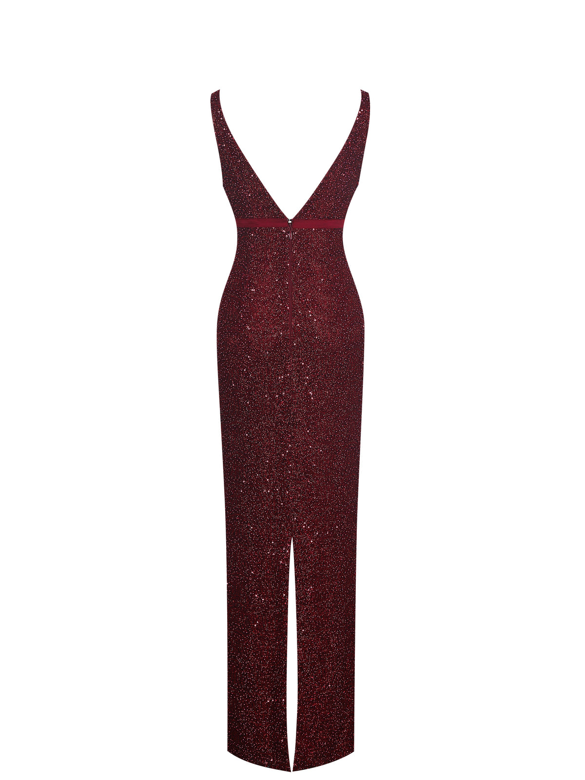 Elora Crimson Sequin Beaded Keyhole Maxi Dress