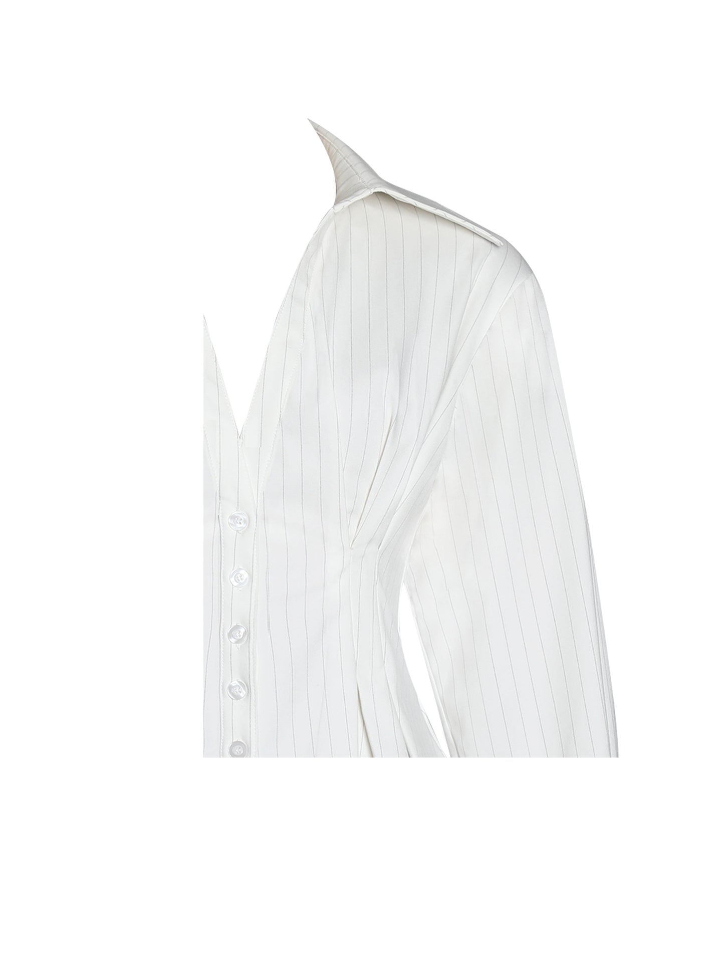 Sylvia White Pinstripe Deep V Pleated Shirt