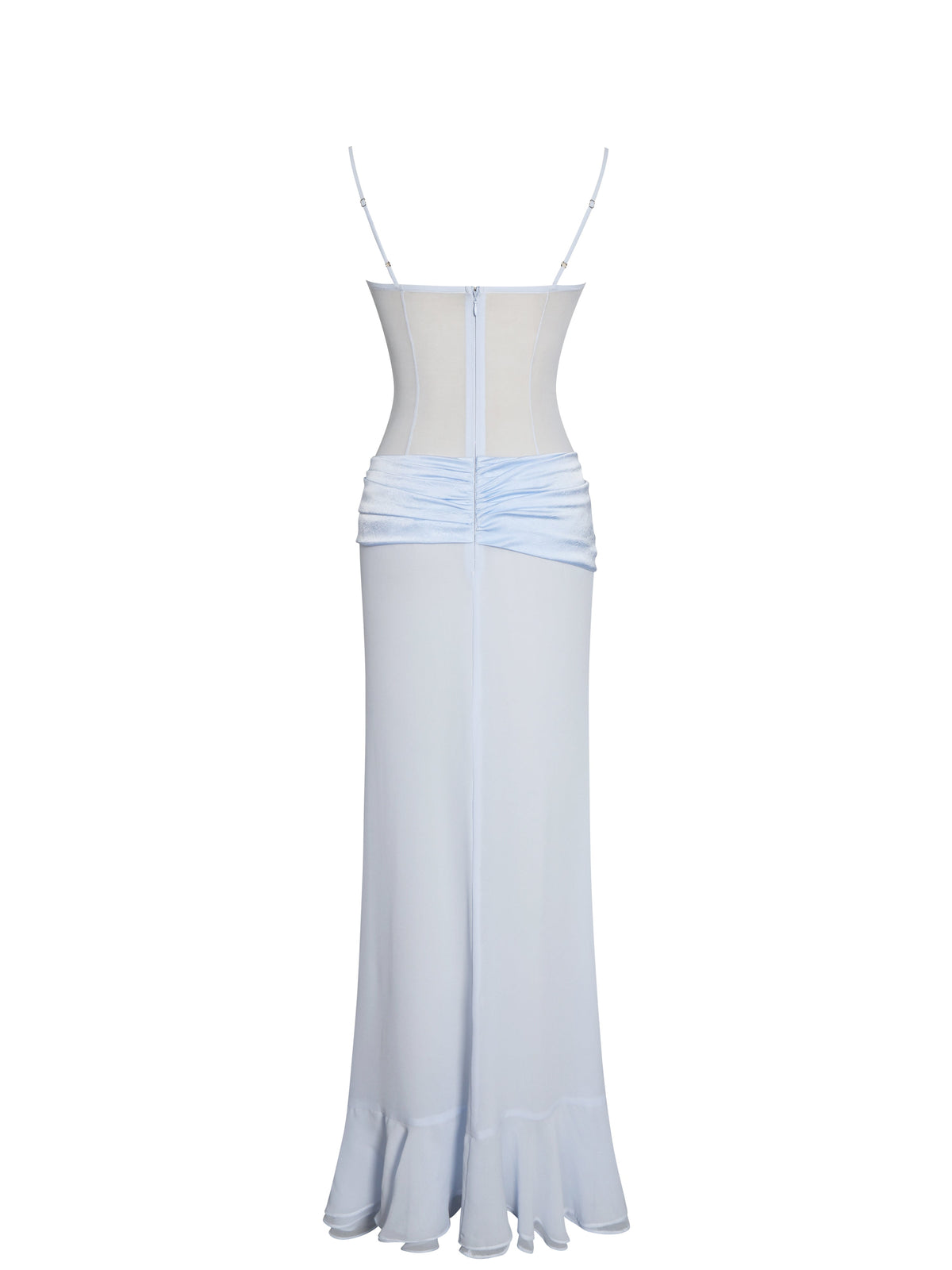 Lacy Blue Ruched Breast High Slit Chiffon Dress