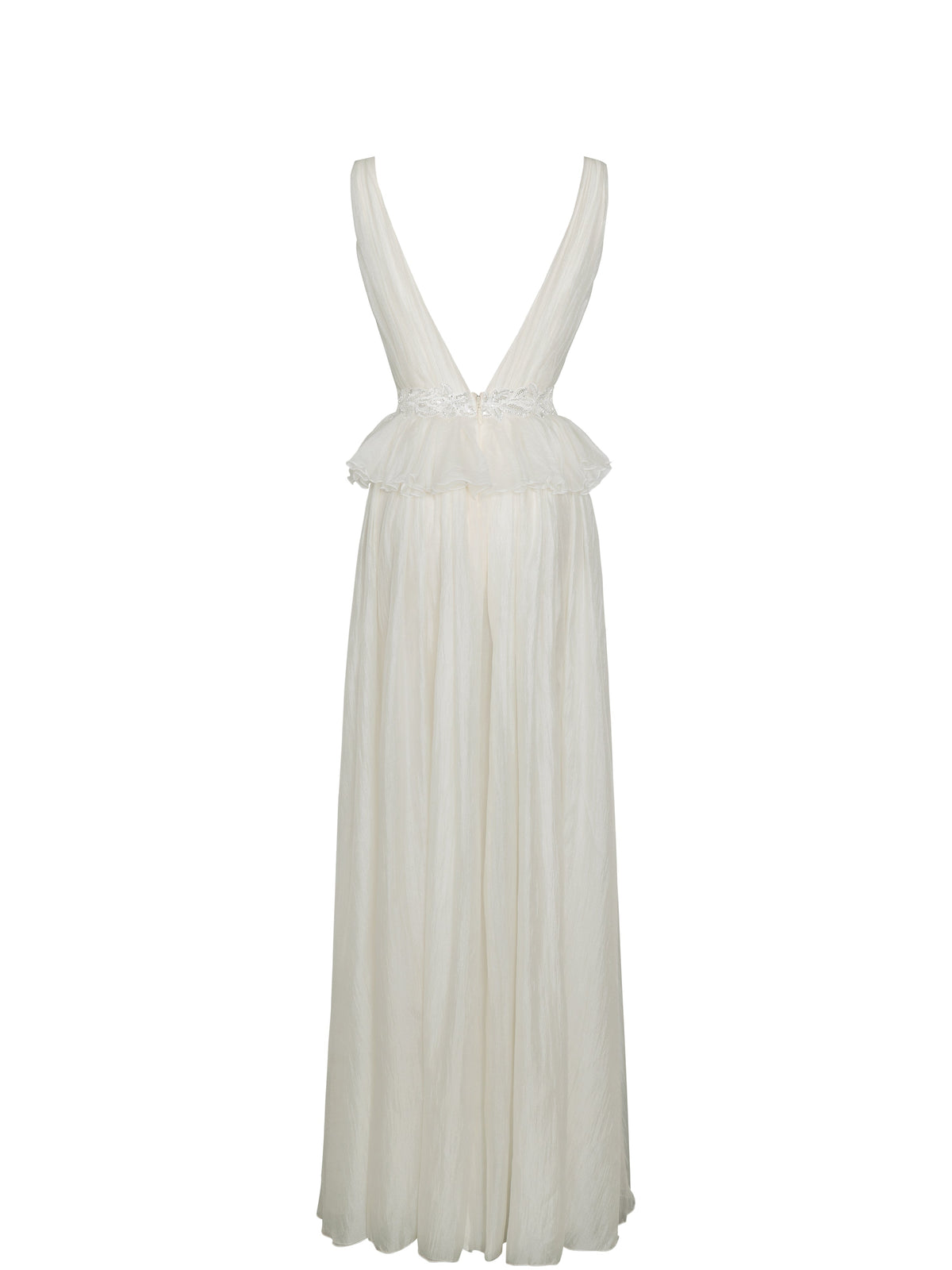 Calleigh Off White Flare Beaded Belt Maxi Gown