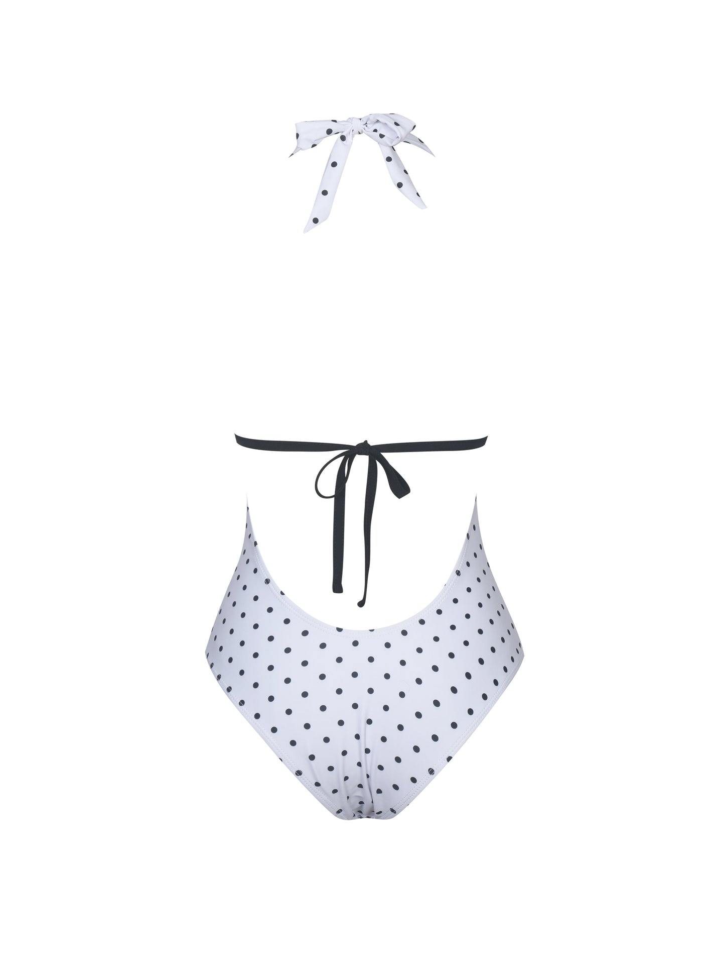 Olive White Base Polka Dot Ruched Halter Backless Swimsuit