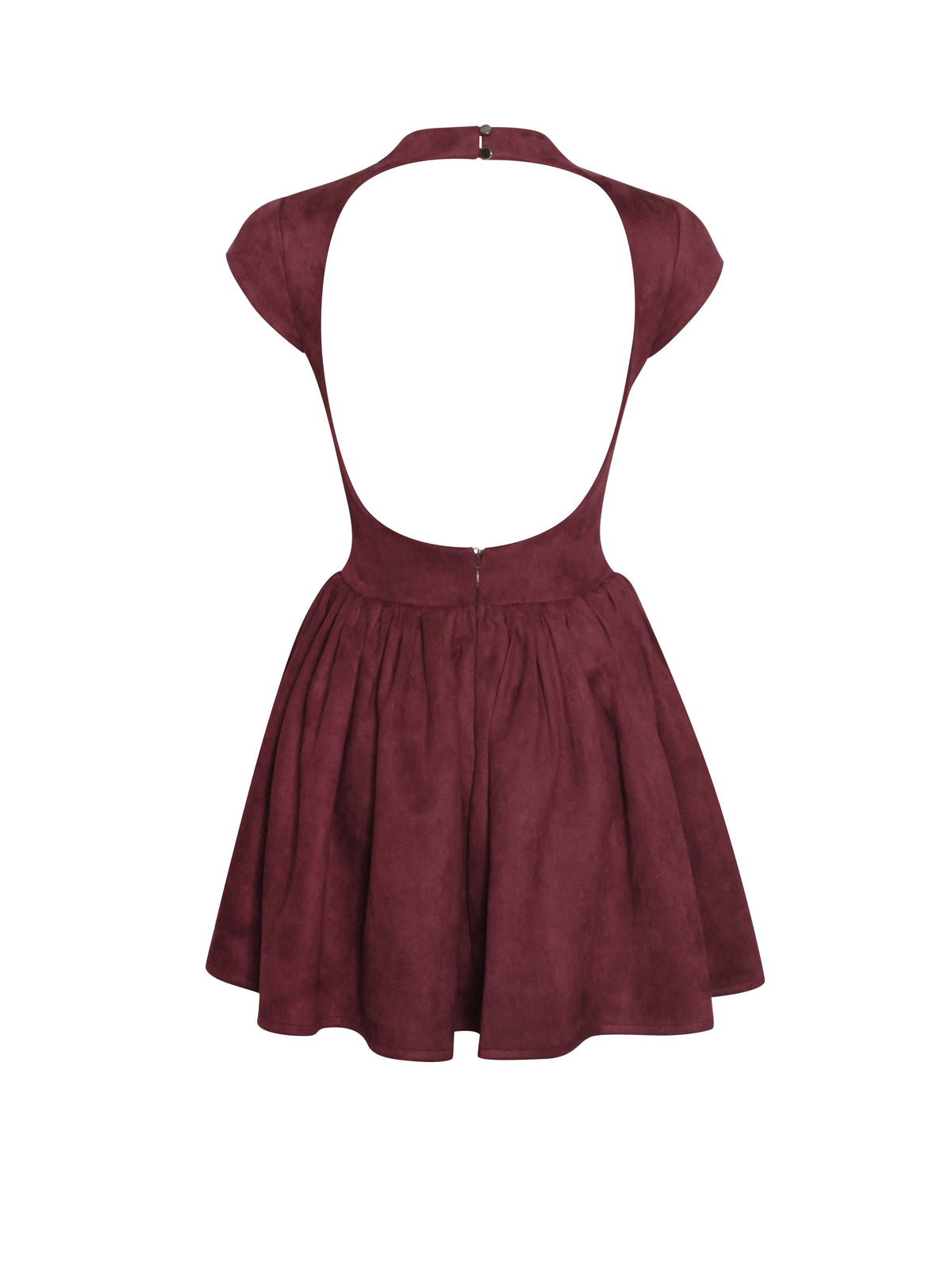 BBC Jacqueline Backless Burgundy Mini Puffy Suede Dress