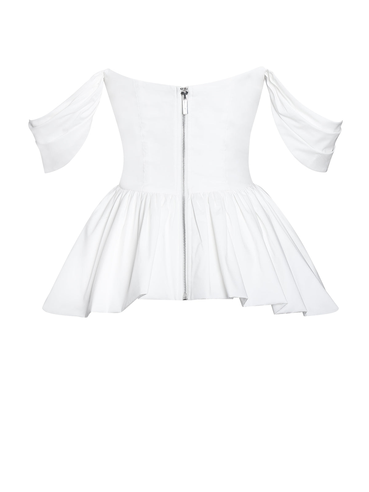 Qistina White Off-shoulder Bubble Hem Peplum Cotton Top