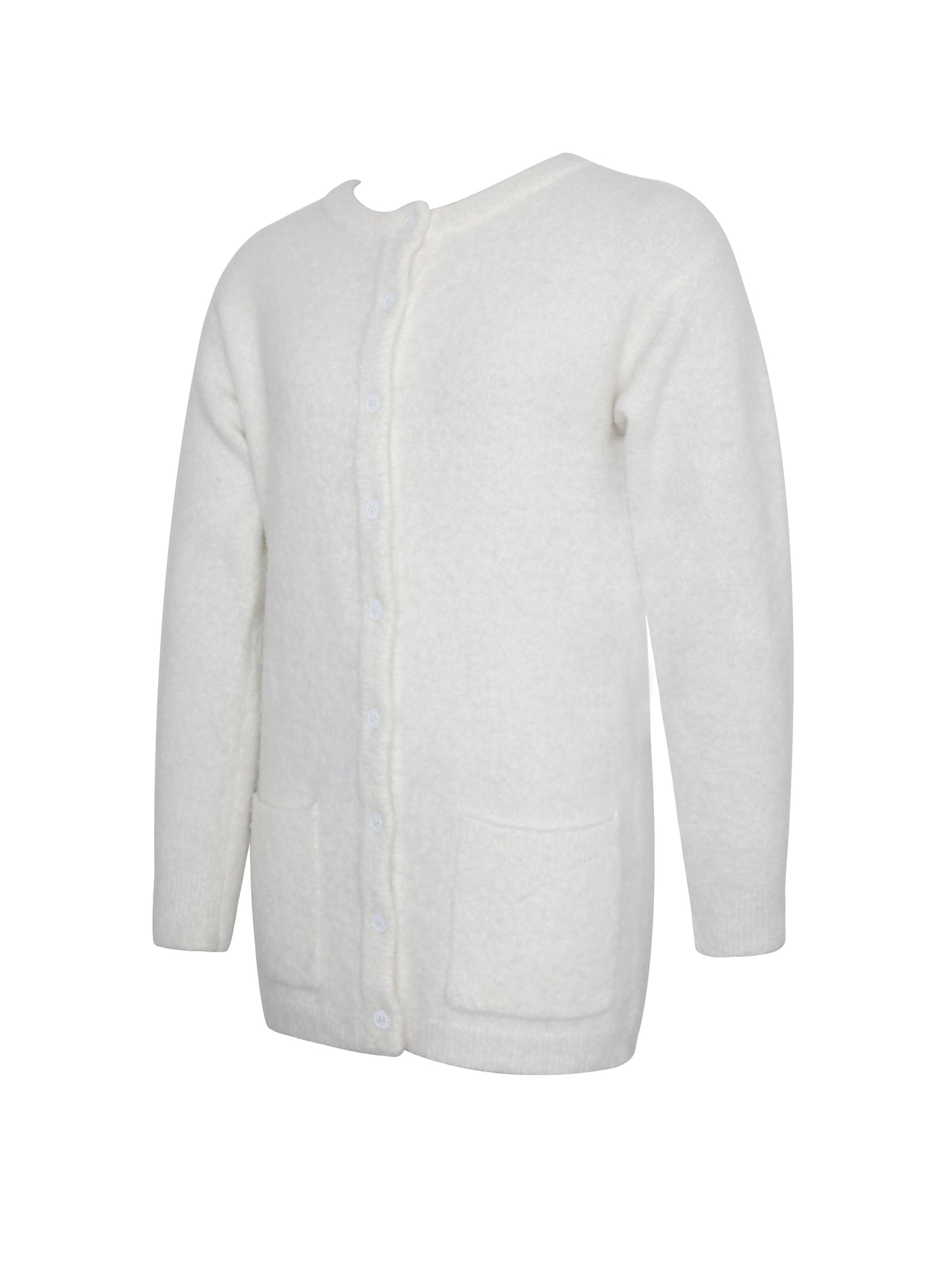 Orla White Wool-Blend Ribbed Knit Cardigan