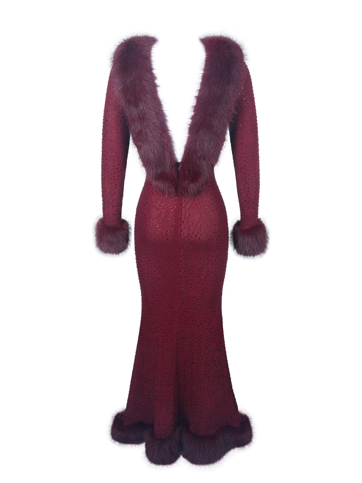 Melrose Burgundy Petite-Length Rhinestone Mesh Low Back Mermaid Gown