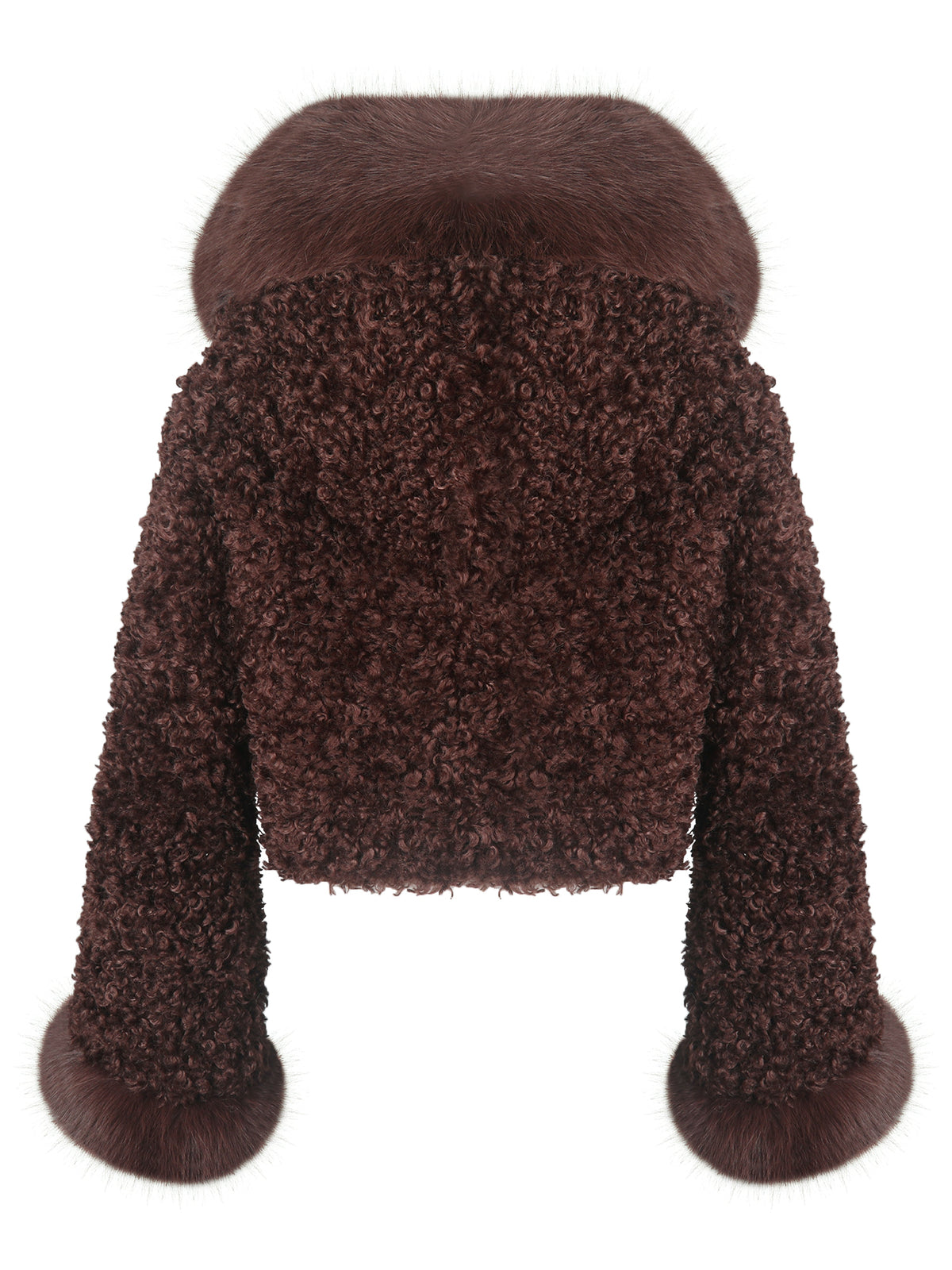 Kali Mahogany Cropped Vegan Shearling Fur Jacket
