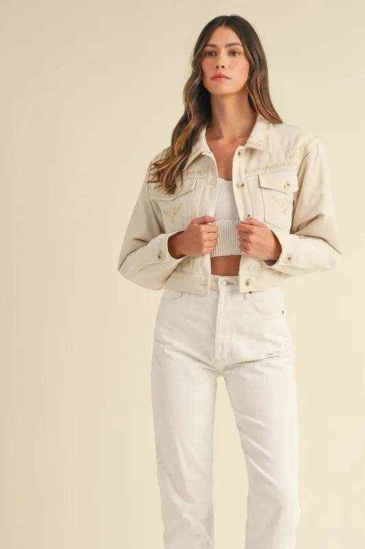 MABLE Embroidered Quilted Cropped Jacket