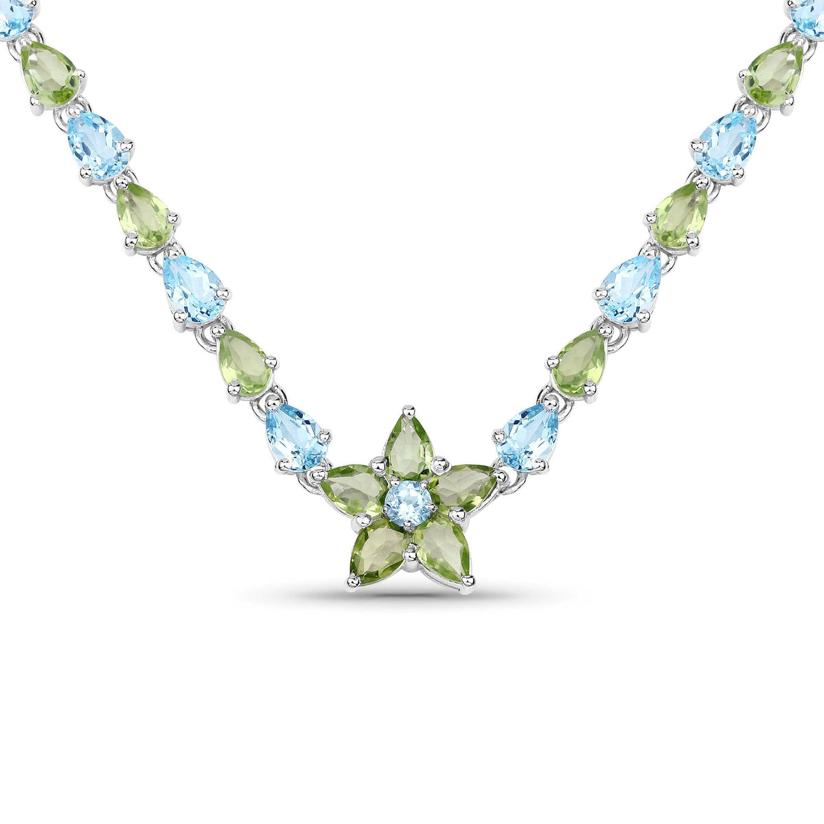 29.48 Carat Genuine Blue Topaz and Peridot .925 Sterling Silver Necklace