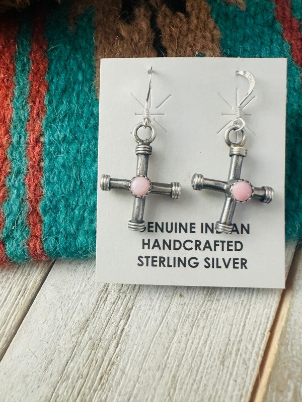 Navajo Sterling Silver & Queen Pink Conch Cross Da