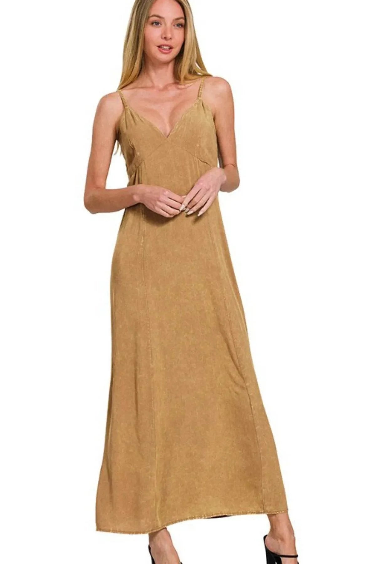 Zenana Mineral Washed Rayon Challis Cami Dress