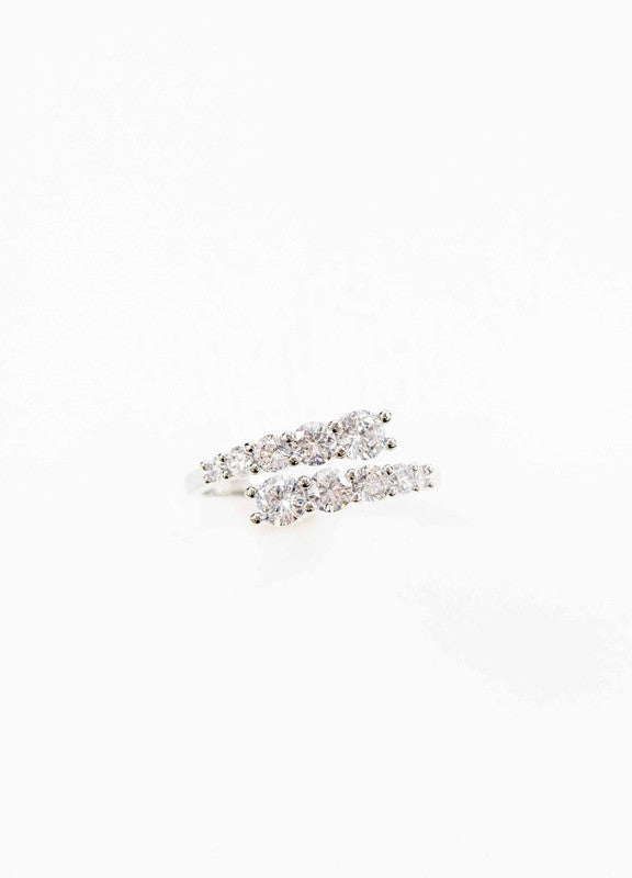 Round Stone Twist Adjustable Ring | Silver