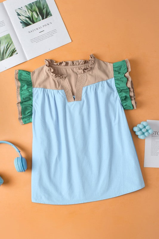 Maci Ruffled Sleeve Frill V Neck Blouse