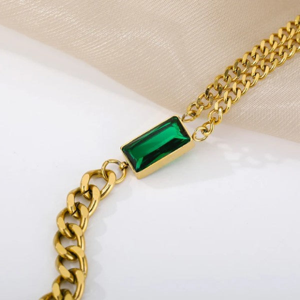 Emerald Gold Chain Bracelet