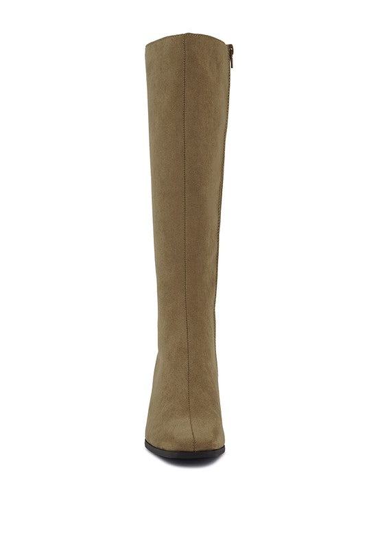 Paytin Faux Leather Block Heel Calf Length Boots