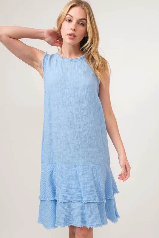 And The Why Washed Fringe Detail Tiered Dress