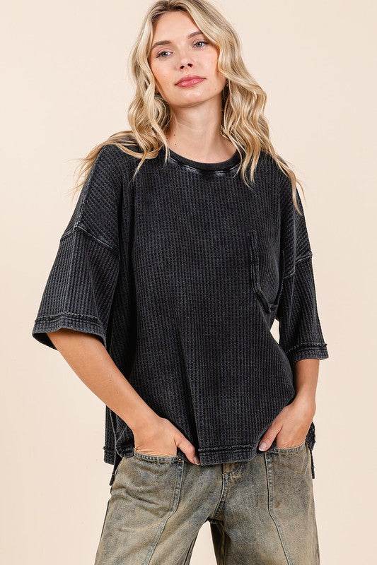Mittoshop Mineral Wash Waffle Knit Short Sleeve Top