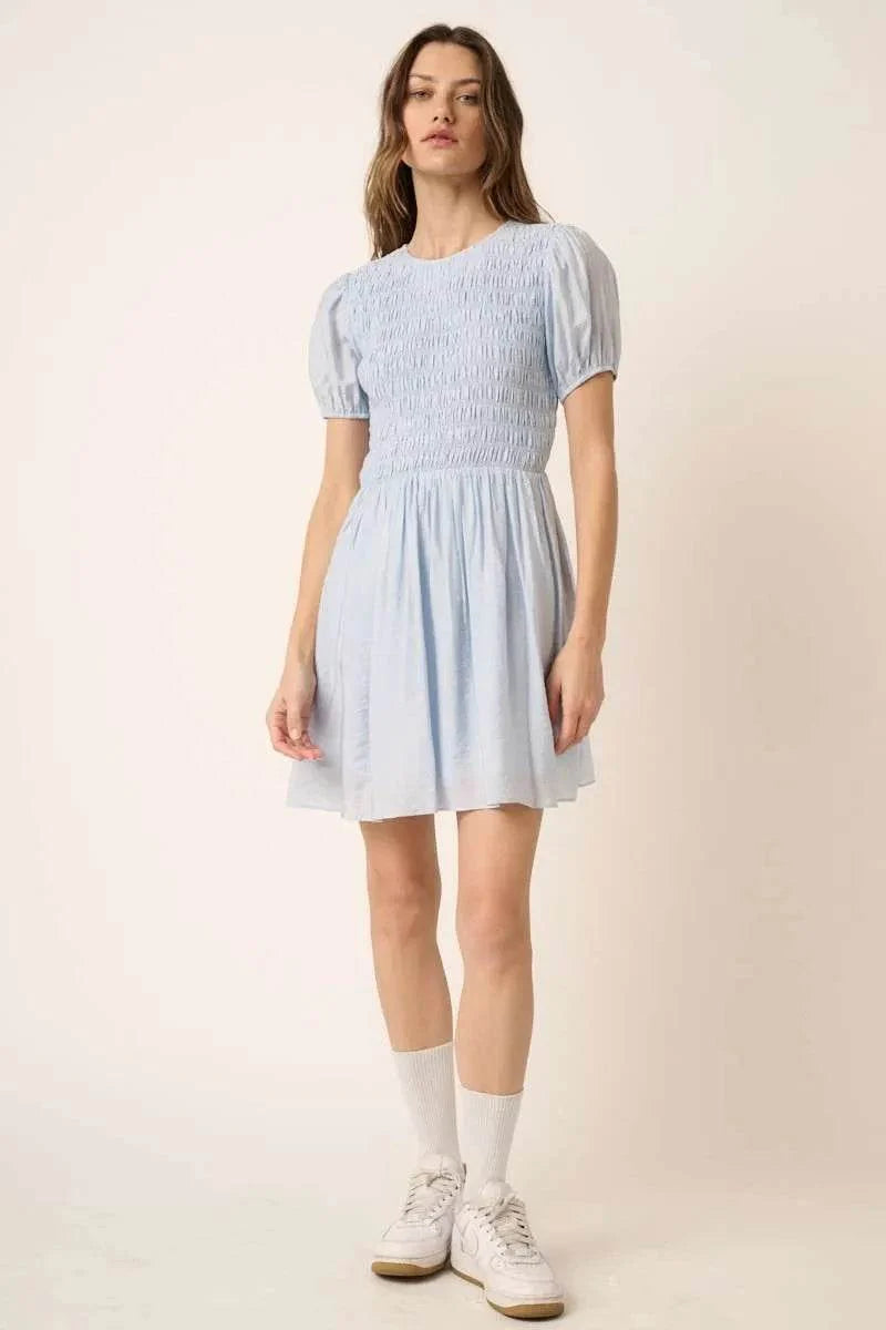 Mittoshop Smocking Detail Puff Sleeve Mini Dress