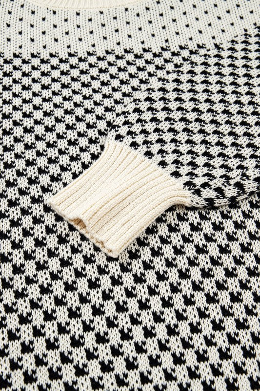 Dotted Colorblock Lantern Sleeve Sweater