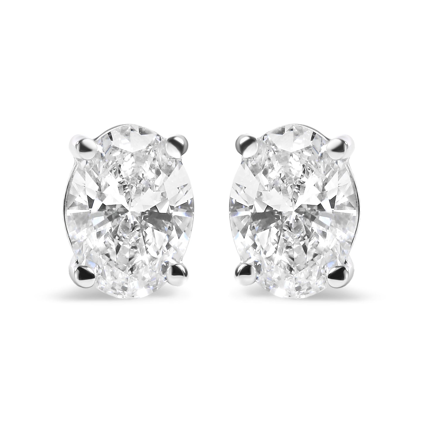 14K White Gold 2.0 Cttw Prong Set Lab Grown Oval Diamond Solitaire Stud Earring (F-G Color, VS1-VS2 Clarity)