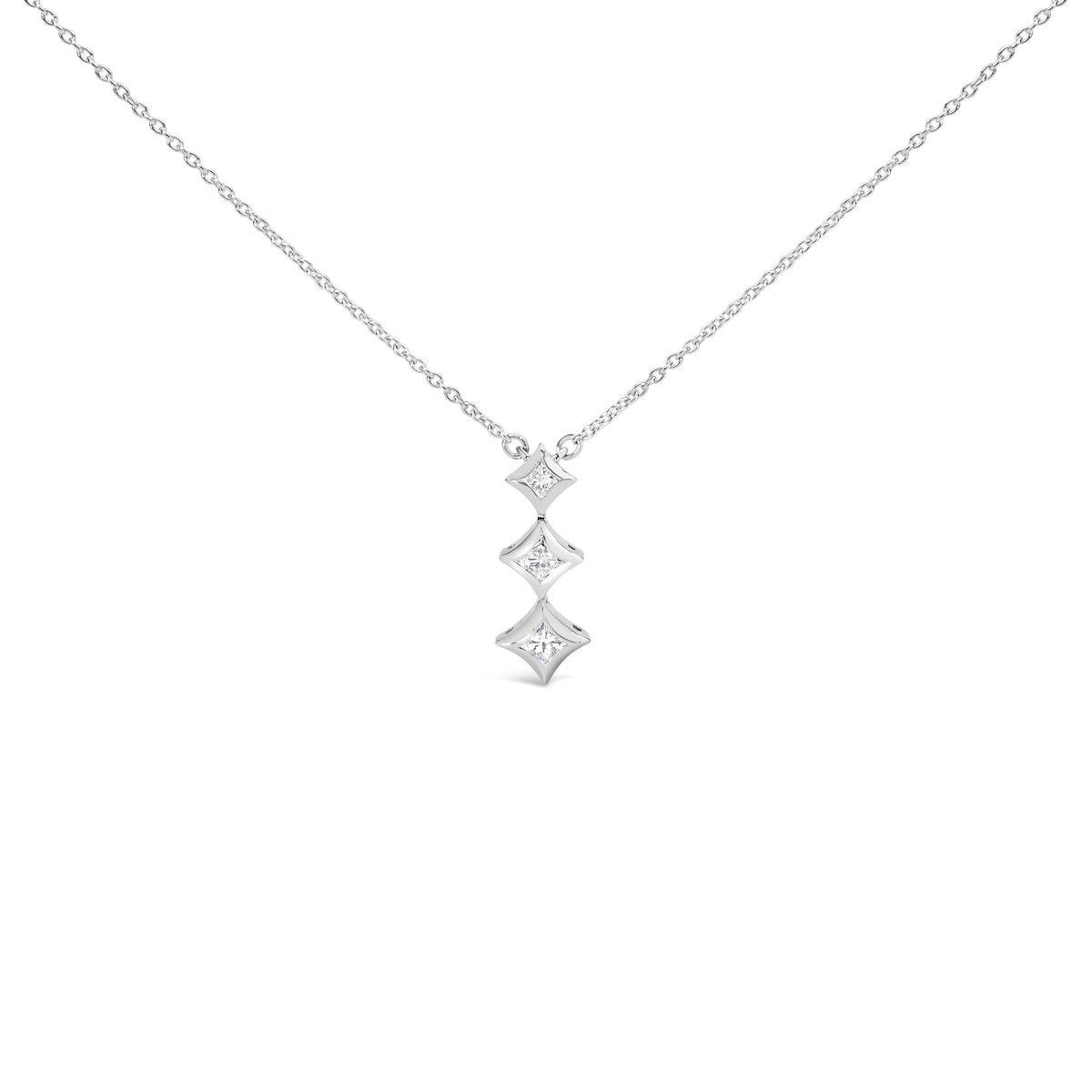 10K White Gold 1/5 Cttw Princess Cut Diamond 3 Stone Drop 18" Pendant Necklace (H-I Color, SI2-I1 Clarity)