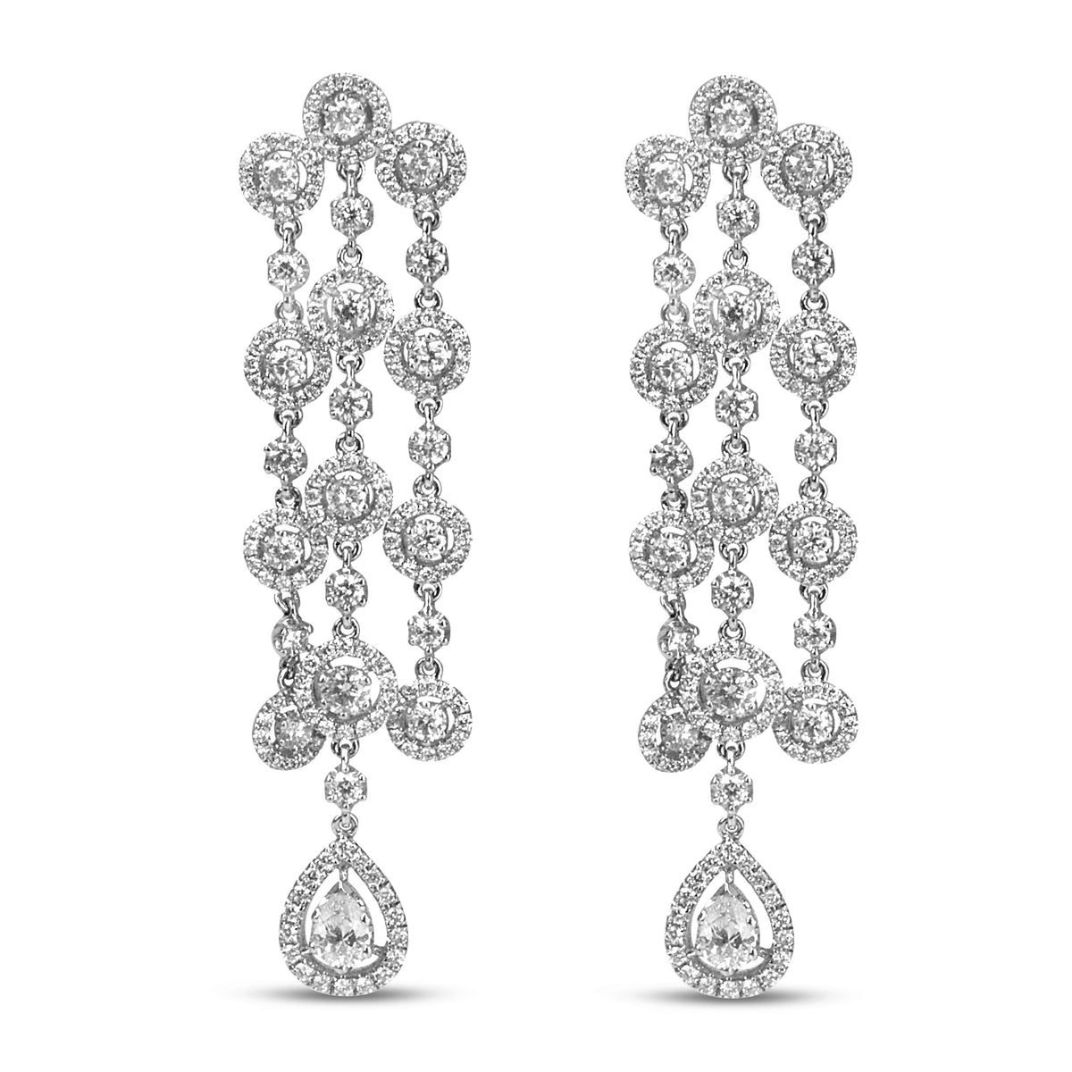 18K White Gold 4 3/4 Cttw Diamond Double Teardrop Waterfall Dangle Earrings (H-I Color, VS1-VS2 Clarity)