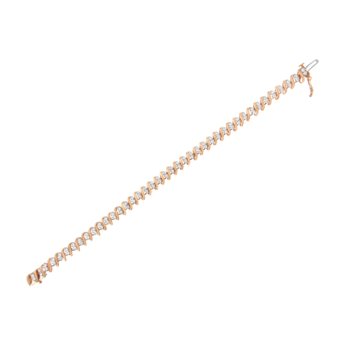 14KT Rose Gold Plated Sterling Silver Diamond S Link Tennis Bracelet (2 cttw, J-K Color, I1-I2 Clarity) - Size 7.5"